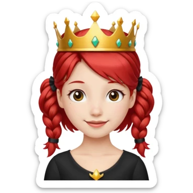 A red pigtail hair girl with a crown smiling gently and black bow on her hair sticker