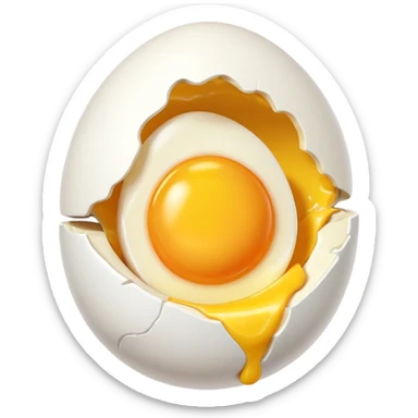 egg object icon, cracked egg with yolk, 3D cartoon, mobile game icon style, clean background, no text, no watermark
 sticker