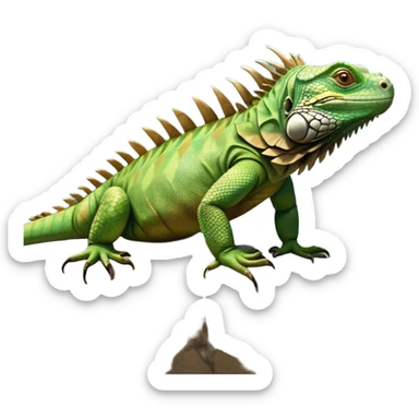 cinematic-iguana-realistic-full-body-basking-emoji,-long-scaly-body-stretched-out-on-a-sunlit-rock,-spiny-ridge-running-down-its-back,-textured-green-and-brown-skin-dappled-with-light,-sharp-intelligent-eyes-studying-the-surroundings sticker