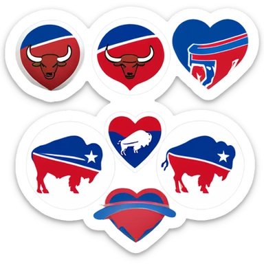 Heart emoji with 3 colors, blue border outside, red heart inside, smaller white heart inside of that, with the Buffalo bills buffalo in the middle  sticker