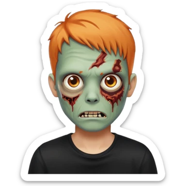 Faça uma zumbi com cabelos curtos e laranja, deve estar vestindo uma camisa preta e ter seus olhos castanhos sticker