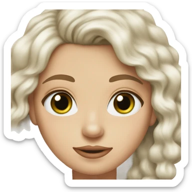 White girl not to pale not too tanned dark brown curly hail r small straight nose green eyes  small lips  sticker