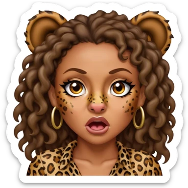 Melanie Brown with brown curls wearing leopard print and snarling with a scrunched nose sticker