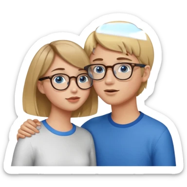 una ragazza con il caschetto marrone che bacia un ragazzo con i capelli biondi gli occhiali da vista e gli occhi azzurri sticker