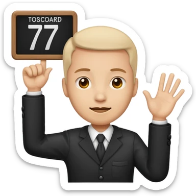 a jury member emoji holding a scoreboard with the number 7 over their head, simple, expressive sticker