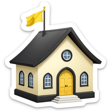 simple magic school, white background, magic school, black roof, with a big flag, big flag on a roof, big yellow flag, white school sticker