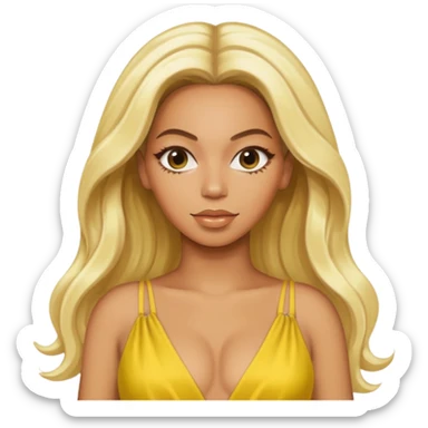 Beyonce with long platinum blonde hair, yellow outfit sticker