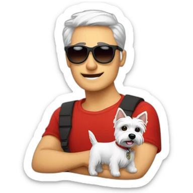hombre-con-gafas-rojas-con-un-perro-westie sticker