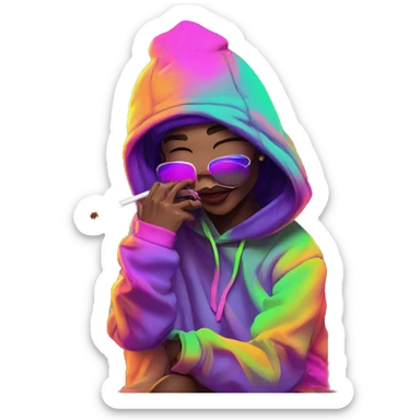 Multicoloured neon person smoking wearing hoodie dancing hip hop bucket hat tropical Skater fashion aesthetic baggy clothes graphic t shirt 420 sticker