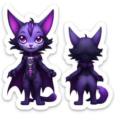 Anthro-Cute-Edgy-Vampiric-Batty-Cat-Black-Purple-Contrast-Colors-Fantasy-Fur-Sona-Chibi-Shiny-Fakémon-Hybrid with horns full body sticker