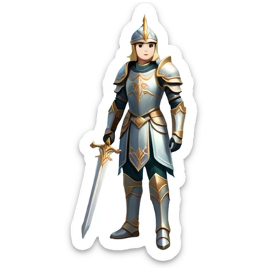 An icon featuring a hero with a closed visor, standing in a majestic, mystical landscape, inspired by RPGs like Elden Ring. The design includes a stunning, ethereal background with towering castles and distant mountains, symbolizing the adventure and mystery. Transparent background sticker