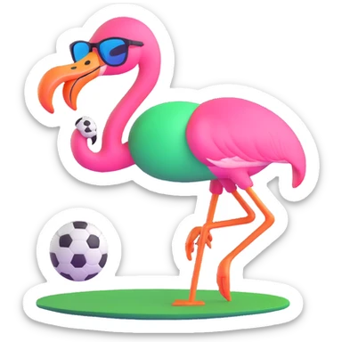 flamingo soccer player with sunglasses and a black and green jersey sticker