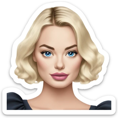 Margot Robbie vibes. Hot girly pale blonde with blue eyes and light pink lips wearing YsL. Puffed sleeve shirt sticker