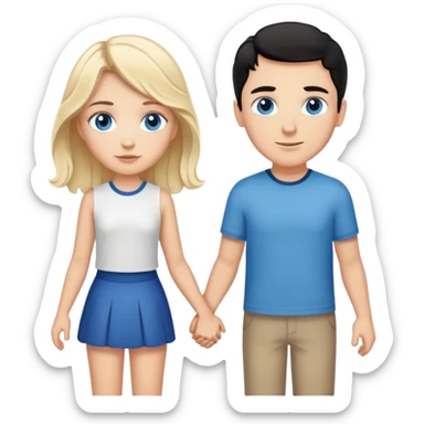 Strong white man with short black hair and brown eyes and white girl with long wavy blonde hair and blue eyes holding hands sticker