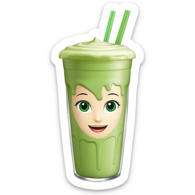 un vaso de batido animado, de caricatura, con tapa y pitillo, que tenga brazos y piernas, cara tierna y que inspire confianza y amabilidad sticker