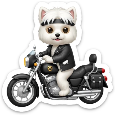Maltese dog wearing a leather jacket and riding a motorcycle  sticker