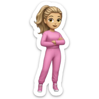 Woman dark blond hair ponytail pink  full body jumpsuit flying sticker