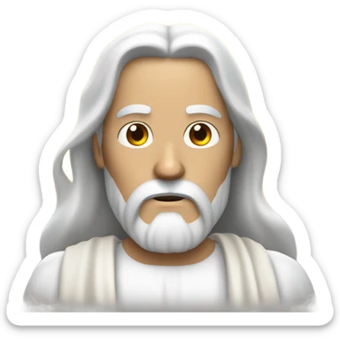 Jesus with fire in his eyes and white hair and beard sticker
