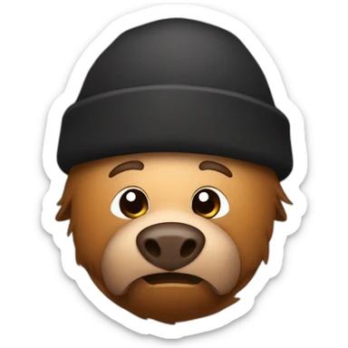 fullface brown boar tired of life with stubble with a winter hat black color sticker