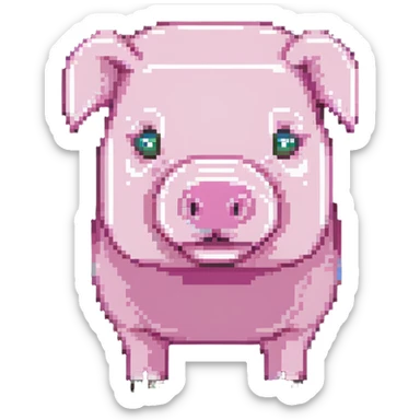 Minecraft pig, full body, pink blocky animal with square head and square body sticker