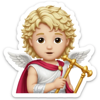 Cupid, God of Love from Roman Deities with long  blonde wavy hair, white sequin toga sticker