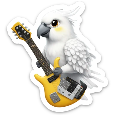 White cockatiel playing electro guitar sticker