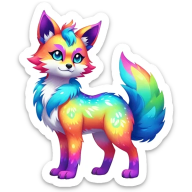 Neon-colored multi-colored cool Falvie-Fionbri-creature-sparkle-fursona, full body, with random markings sticker