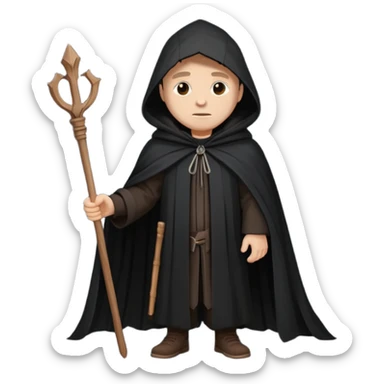 A wandering philosopher in a long black cloak with a staff sticker