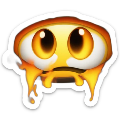 a cartoonish yellow-orange figure from Burny Games, with a dome-shaped body, flames at the top, large dark eyes, and a red tongue sticker