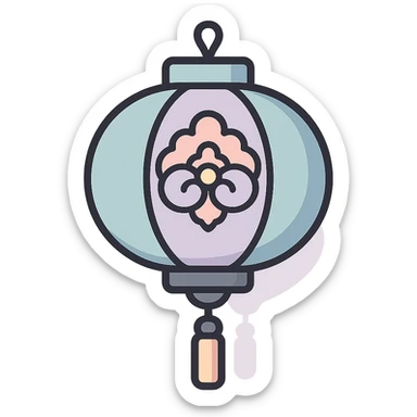 elegant Chinese lantern with patterned decor, detailed shadow, thin clean outlines, soft rounded shapes, pastel palette #98B5BC, #B5B3C1, #C9A3C9, #E4C0CA, #F7DCD1, #F7C0AA, modern Japanese pop-art and sticker aesthetic, high detail, vector clarity, soft lighting, transparent background sticker