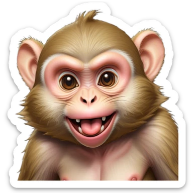 Cinematic Silly Macaque Portrait Emoji, Sporting a comically contorted face with crossed eyes and a tongue playfully sticking out, set against a backdrop of soft, detailed fur and a dynamic, agile build, Simplified yet humorously expressive features, highly detailed, glowing with a warm, jovial glow, high shine, exuberantly playful and cheeky, stylized with an air of quirky primate humor, soft glowing outline, capturing the essence of a silly macaque that appears ready to burst out of the screen with contagious laughter! sticker