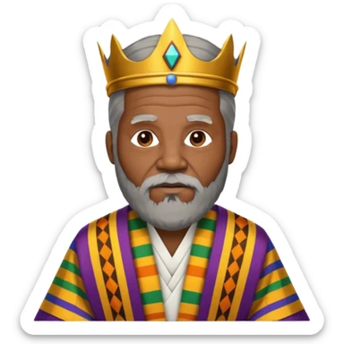 Create an emoji of an old African king with a large beard wearing kente cloth and white shirt sticker