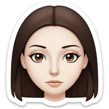 straight long brown hair, pale skin skin, dark brown eyes, pretty bratz baddie, black eyeliner sticker