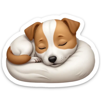 Meme-Worthy Cute Sleeping Jack Russell Terrier Portrait Emoji, Head and body resting peacefully with a contented smile, showcasing a compact, alert yet relaxed form with eyes gently closed in serene slumber, Simplified yet adorably endearing features, highly detailed, glowing with a soft, drowsy canine light, high shine, relaxed and utterly lovable, stylized with an air of playful laziness, soft glowing outline, capturing the essence of a sleeping Jack Russell Terrier that feels destined to become the next viral icon of adorable rest! sticker
