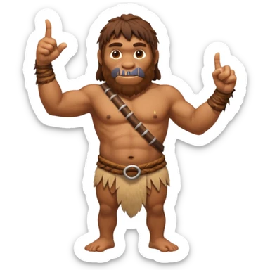 A full-bodied Neanderthal, dressed in a loincloth, points his thumb to the right
 sticker