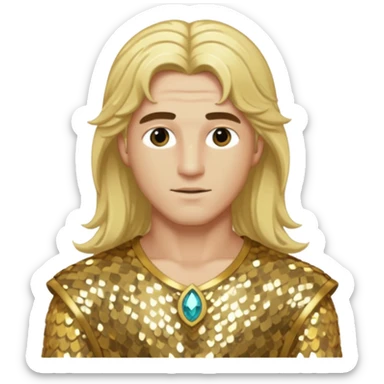 Adonis, God of Beauty from Gods and Goddesses with long blonde hair, gold sequin outfit sticker