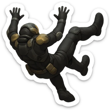 Edit the armored soldier to be shown from the rear view, falling backwards with his arms flailing. Match the original style and colors exactly. Keep the background transparent. sticker