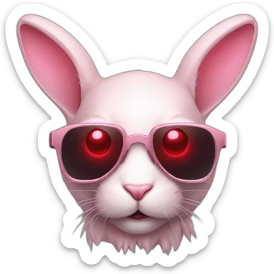 A ferocious pale pink rabbit with red eyes cyberpunk sunglasses sticker