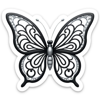 Black and silver filigree butterfly divider, 3D, extremely detailed design sticker