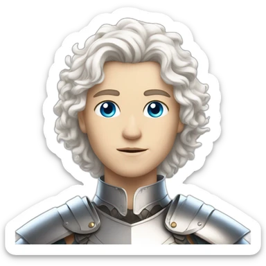 white androgynous guy white long curly hair armor blue eyes sticker