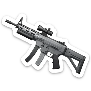 An icon showing hands gripping an assault rifle or pistol, inspired by Call of Duty Modern Warfare 2. The background features a battlefield with enemies in the distance, creating a tense and action-packed atmosphere. Transparent background highlights the focus on the weapon and combat. sticker