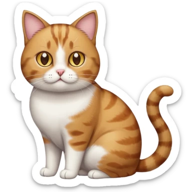 full body torbie and white cat with small head, hazel eyes, and short but chubby body sticker