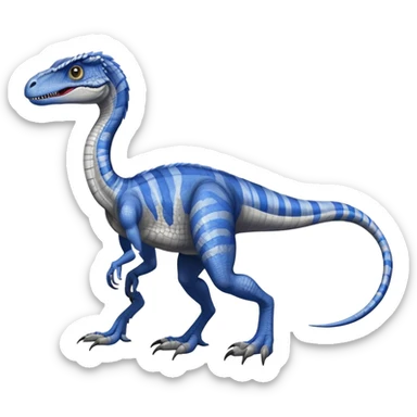 Gray velociraptor with 1 blue line on it's back 2 arms 2 legs and 1 tail sticker