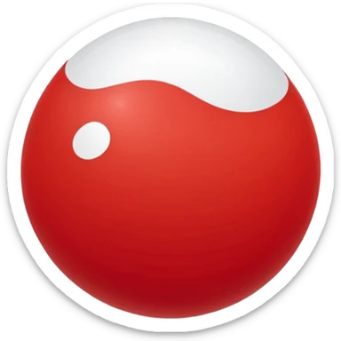 🔴 Parte de cima: vermelha, lisa e brilhante
⚪ Parte de baixo: branca
➖ No meio: uma faixa preta horizontal que divide a bola ao meio
⚪ No centro da faixa: um botão redondo branco (ou cinza claro), que parece um pequeno círculo
Formato: ⚪ Bola perfeitamente redonda sticker