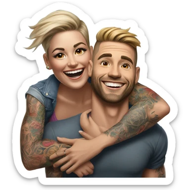 Hyper Realistic beautiful woman getting a piggy back off a handsome tattooed man laughing  sticker