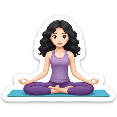 black haired white girl  super long hair and wavy  yoga sticker