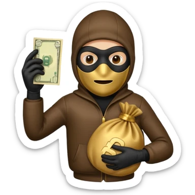 Robber emoji holding a 💰 wearing a mask that is made of robber suit without showing his hand the 💰 need to be in the left sticker