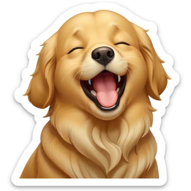 Cinematic Cute Yawning Golden Retriever Portrait Emoji, Head tilted slightly with a dramatic, wide-open yawn, revealing a silky golden coat with a subtle shimmer, floppy ears slightly drooping, round brown eyes barely open in drowsy contentment, Simplified yet irresistibly adorable features, highly detailed, glowing with a soft, cozy glow, high shine, relaxed yet expressive, stylized with a touch of whimsy, bright and endearing, soft glowing outline, capturing the essence of a sleepy yet affectionate companion, so drowsy it feels like it could stretch out of the screen and curl up for a nap! sticker