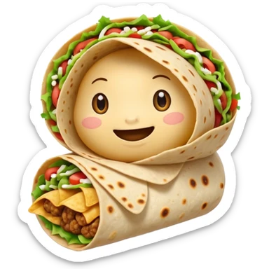 A burrito with arms and really cute eyes sticker