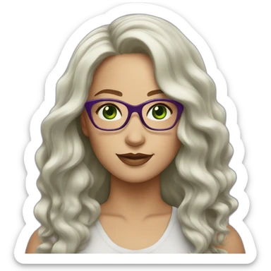 White-curvy-woman-purple-long-wavy-hair-green-eyes-square-glasses sticker